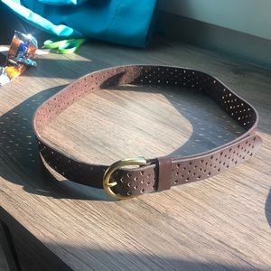 Brown belt with gold buckle